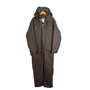 Vintage Western Linen Brown Insulated Hooded Work Coveralls XLT Canada Canvas